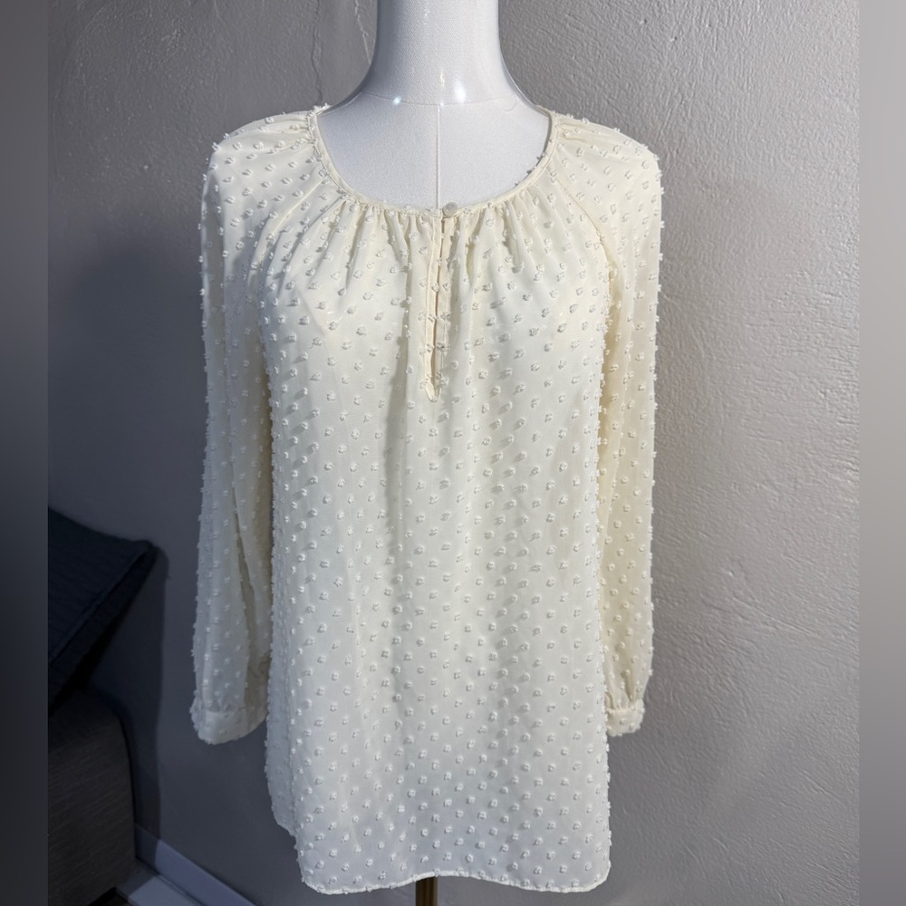 J.Crew Ivory Swiss Dot Chiffon Blouse Long Sleeve Button Cuffs XS